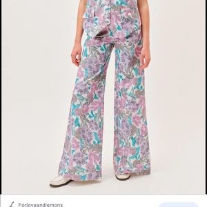 For love & lemons Tamara wide leg pants XL 80s floral print purple teal NWT